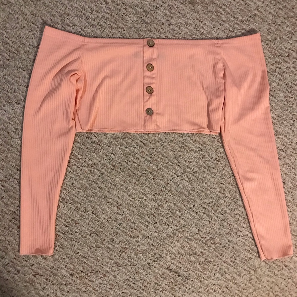 Zaful Off the Shoulder Ribbed Crop Tee